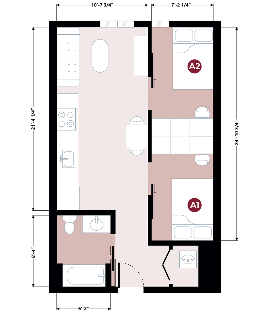 Rendering for 1x1 A floor plan